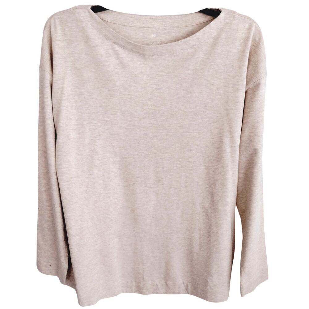 J. Jill NEW Dark Heathered Oatmeal Luxe Supima Forward-Seam Long-Slv Tee Small